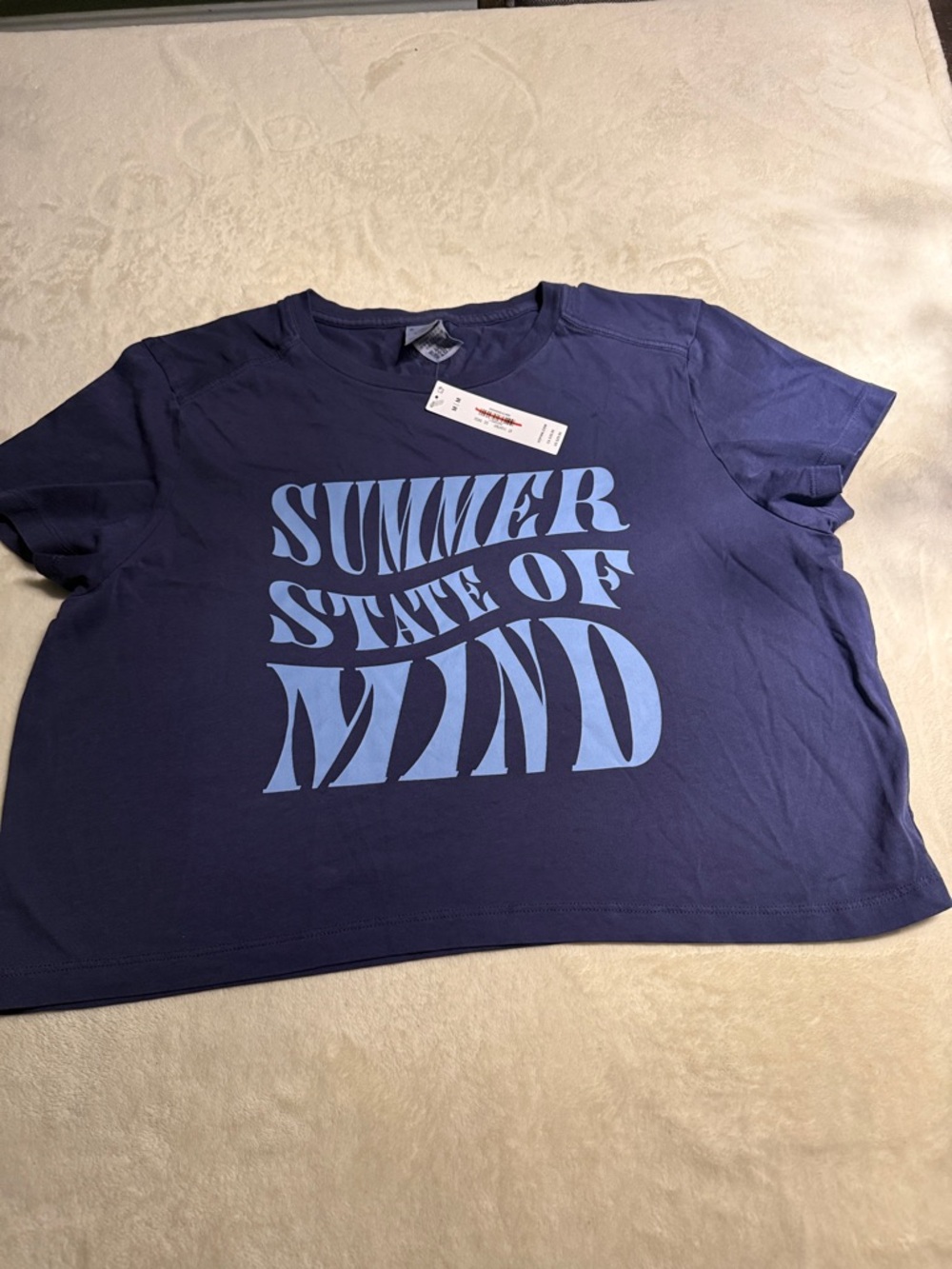 PINK Victoria's Secret Navy Crop Tee with Light Blue Graphic